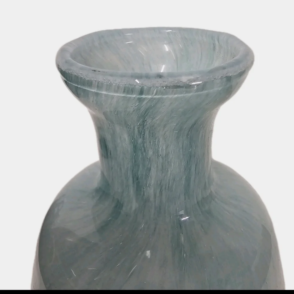 Light Blue Hand Blown Bottle Vase Beach Theme Nautical Decor Accent